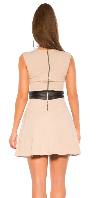 Trendy Mini Dress with leatherlook Beige